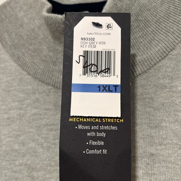 NWT Nautica Navtech L/S 1/4 Zip- Quarter Zip Sweater - Gray - Size Mens 1XLT - Picture 2 of 8